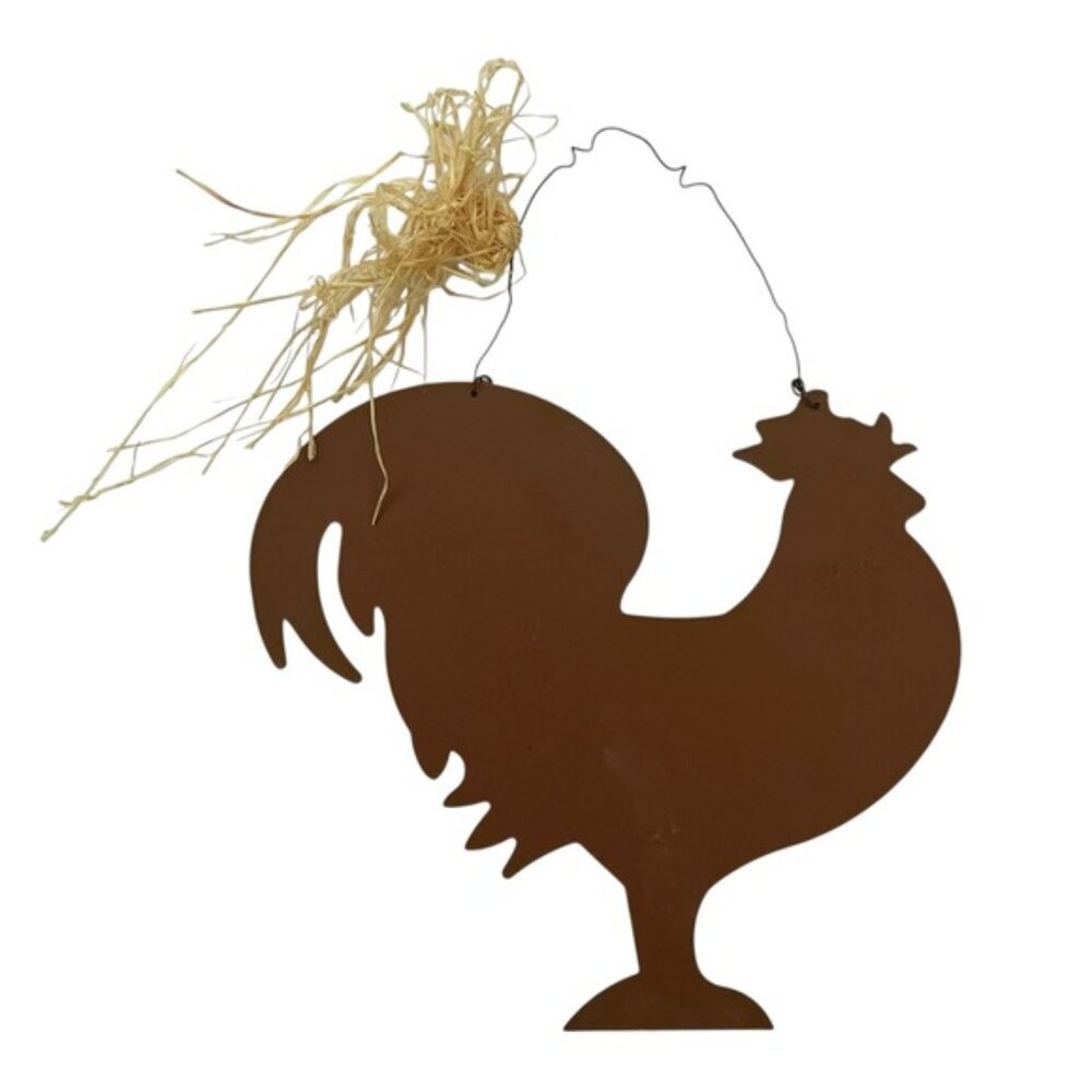 Metal Rooster Hanging Metal Wall Sign Morning Saying Primitive Farmhouse Black - Picture 7 of 14